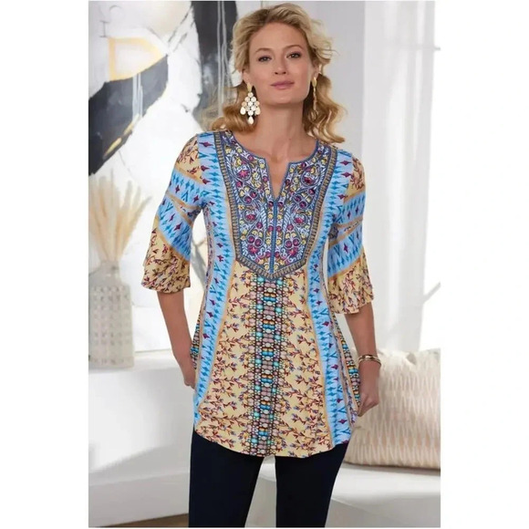 Soft Surroundings Tops - Soft Surroundings Fifi Embroidered Colorful Artsy Tunic Top
